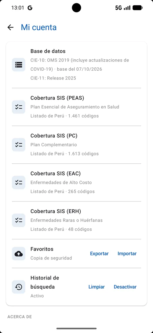 Base de datos y coberturas del país en Mi cuenta
